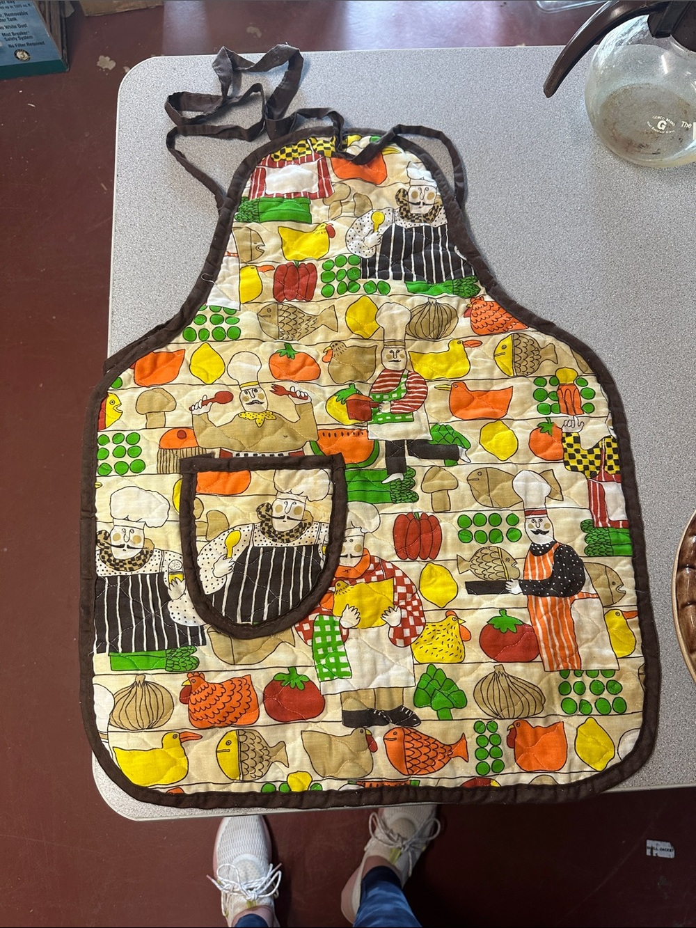 Vintage Chef Pattern Quilted Kitchen Apron in Multi-Color